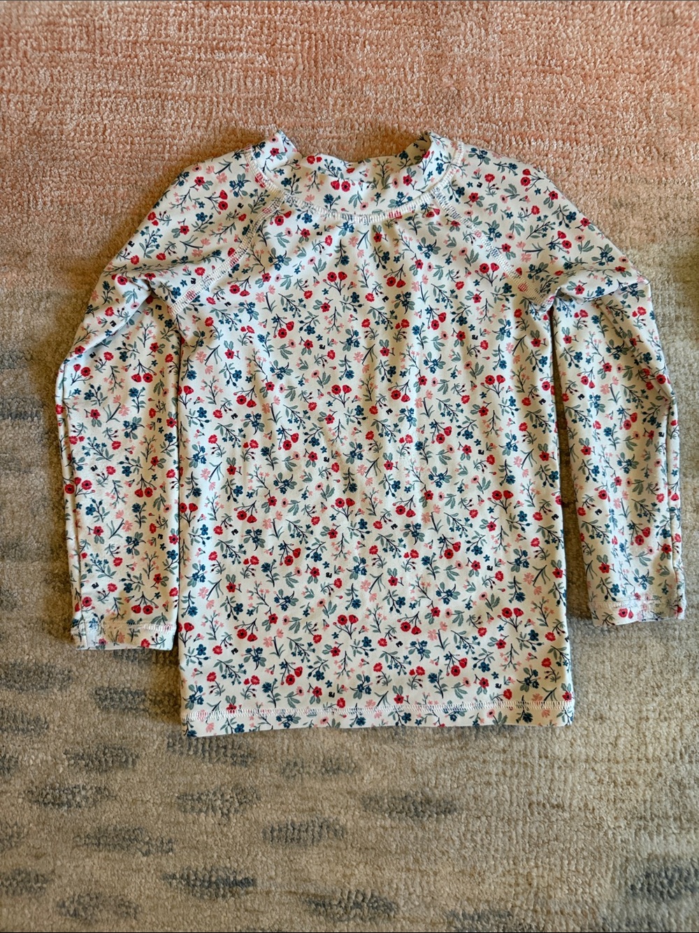 Petit Bateau Girls' Floral Long-Sleeve swim Top - White with Red & Blue Flowers